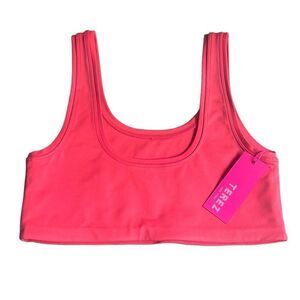 Terez Sports Yoga Bra Pink Scoop Neck Light Impact Support Lounge XL NWT‎ $75